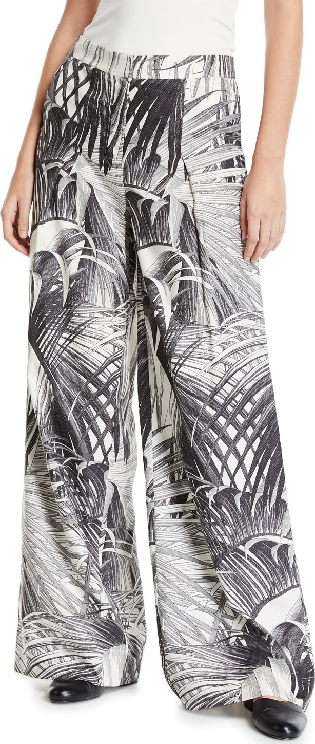 Co Palm Print Wide-Leg Trousers