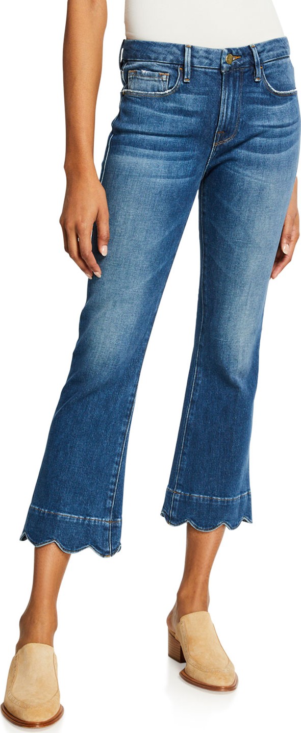 FRAME DENIM Le Crop Mini Boot-Cut Jeans with Scalloped Hem
