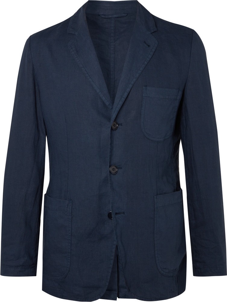 Aspesi Navy Slim-Fit Unstructured Garment-Dyed Linen Blazer