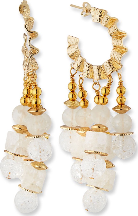 Akola Wavy Hoop & Crackle Quartz Earrings, White