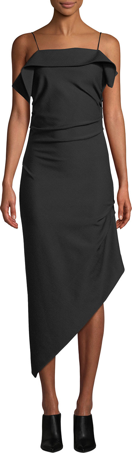 Helmut Lang Draped Asymmetric Wool Midi Dress