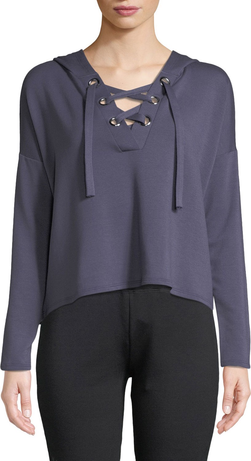 Beyond Yoga Over Tied Lace-Up Cropped Pullover Sweater