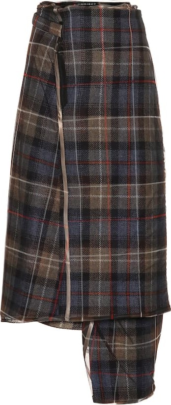 Y/Project Checked wool midi skirt