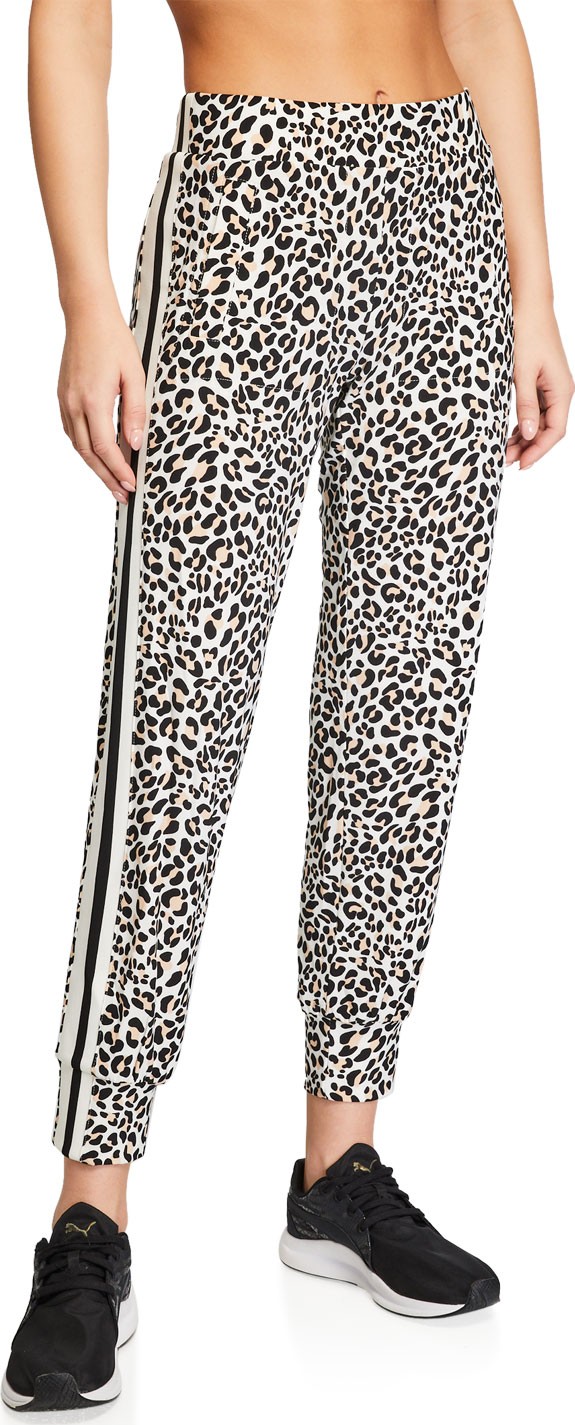 Norma Kamali Side-Stripe Leopard-Print Jogger Pants