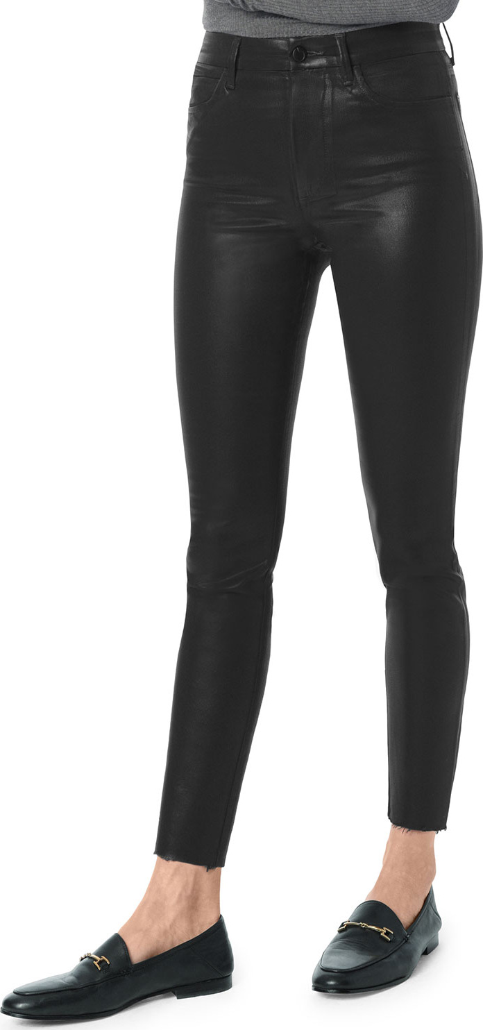 Joe's Jeans The Charlie Skinny-Leg Coated Ankle Pants w/ Cut Hem