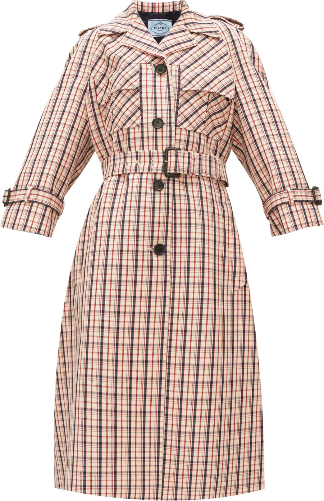 Prada Single-breasted checked wool-gabardine coat