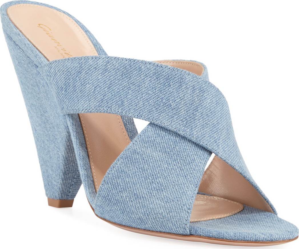 Gianvito Rossi Denim Cone-Heel Slide Mules