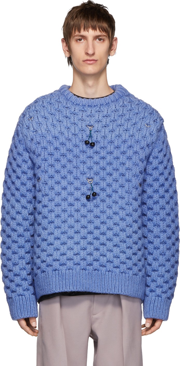 Raf Simons Blue Wool Honey Stitch Sweater
