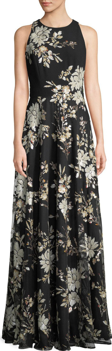 Carmen Marc Valvo Sleeveless Floral-Sequin Gown Carmen Marc Valvo Sleeveless Floral-Sequin Gown
