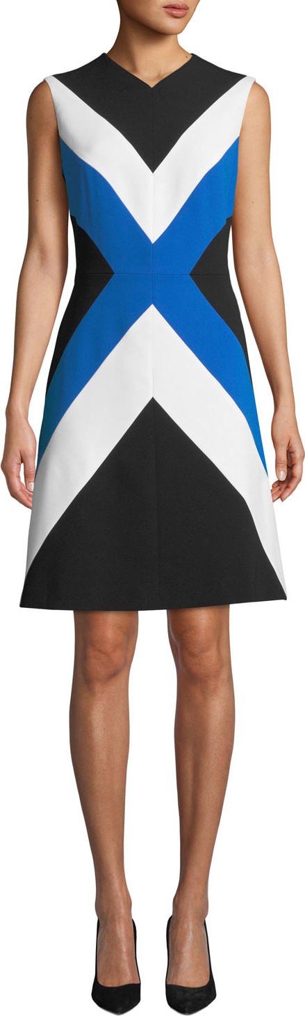 Escada Sleeveless Colorblocked A-Line Dress