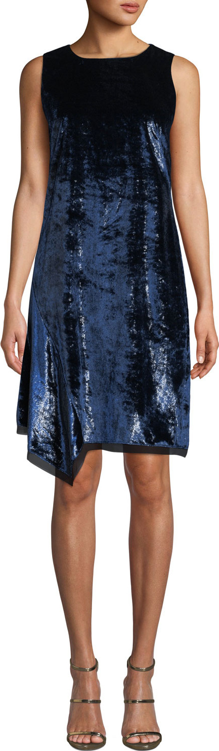 Elie Tahari Serenity Round-Neck Sleeveless Velvet Shift Dress
