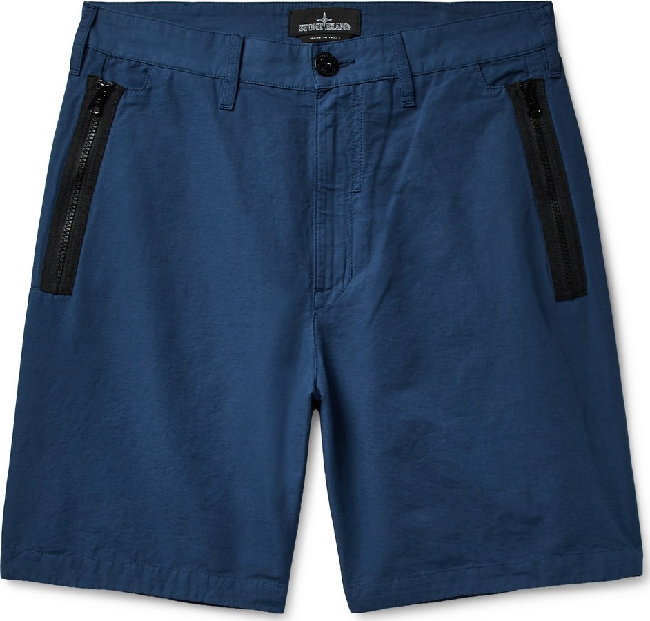 Stone Island Wide-Leg Cotton and Linen-Blend Bermuda Shorts