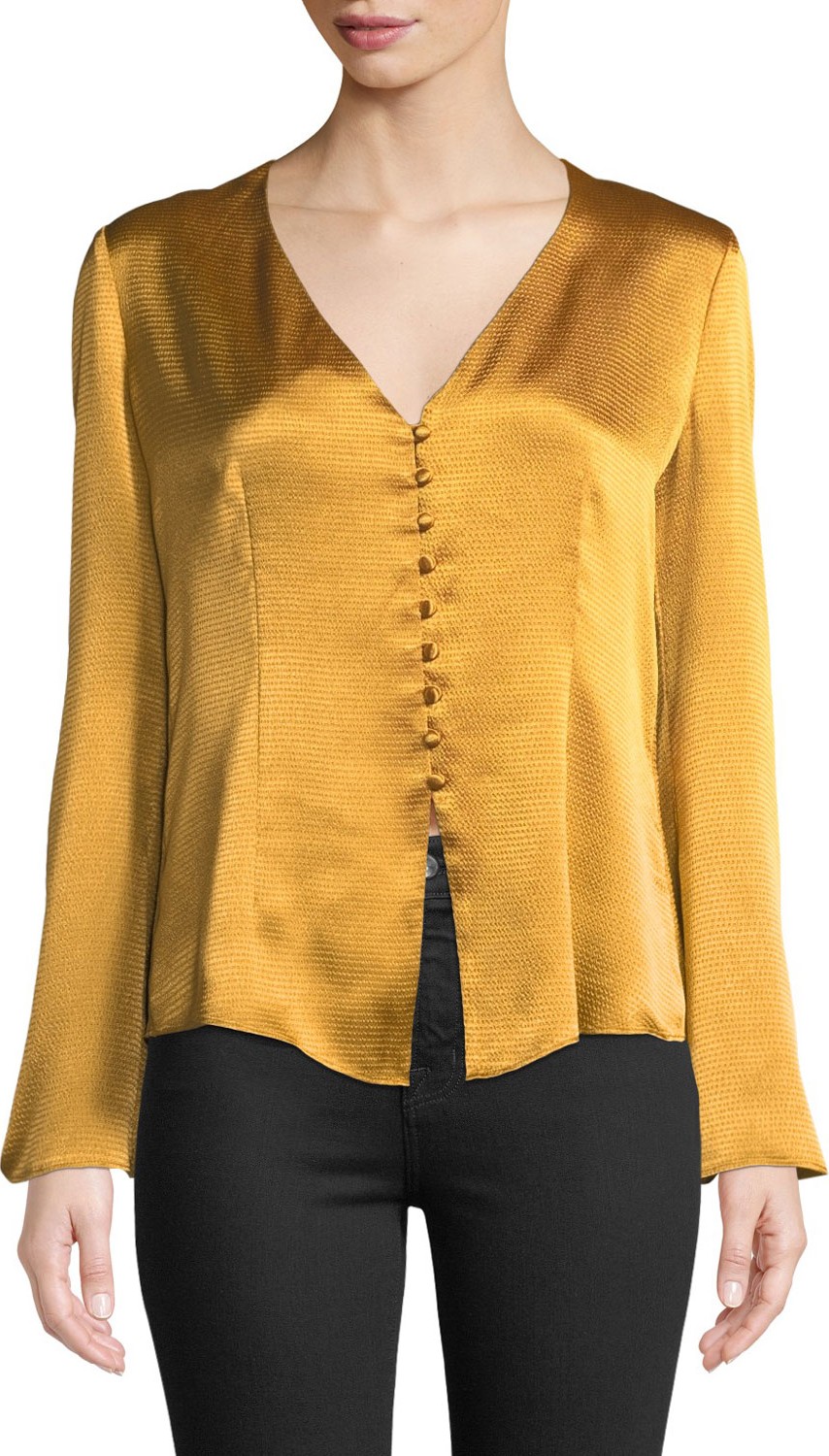 Joie Madora Long-Sleeve Satin Button-Down Top