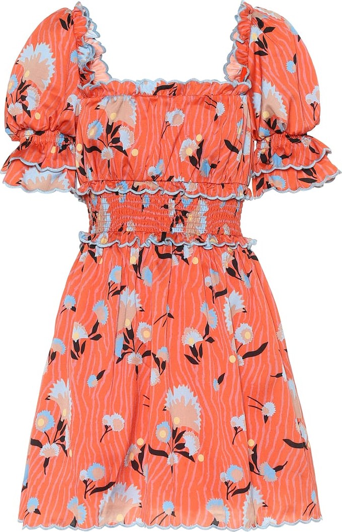 Self Portrait Floral smocked crêpe minidress