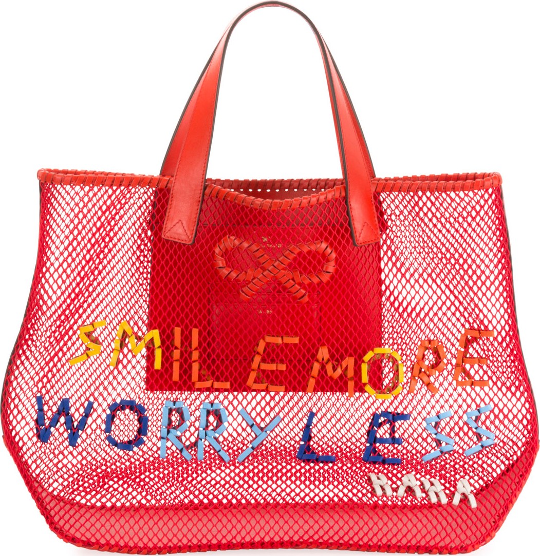 Anya Hindmarch Smile More Weave Mesh Tote Bag
