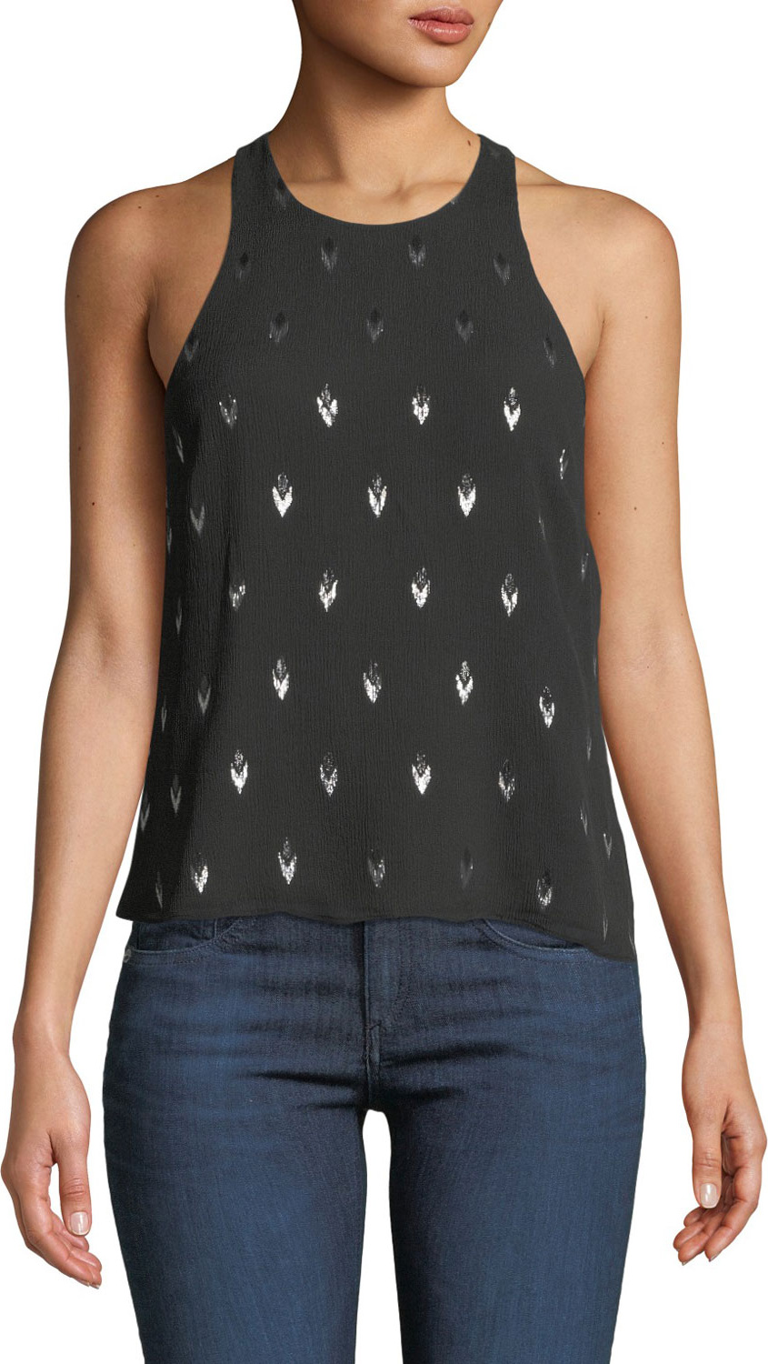 Joie Brighton F Sleeveless Metallic-Print Silk Racerback Top