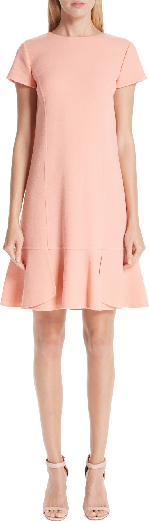 Oscar De La Renta Ruffle Hem Stretch Wool Shift Dress