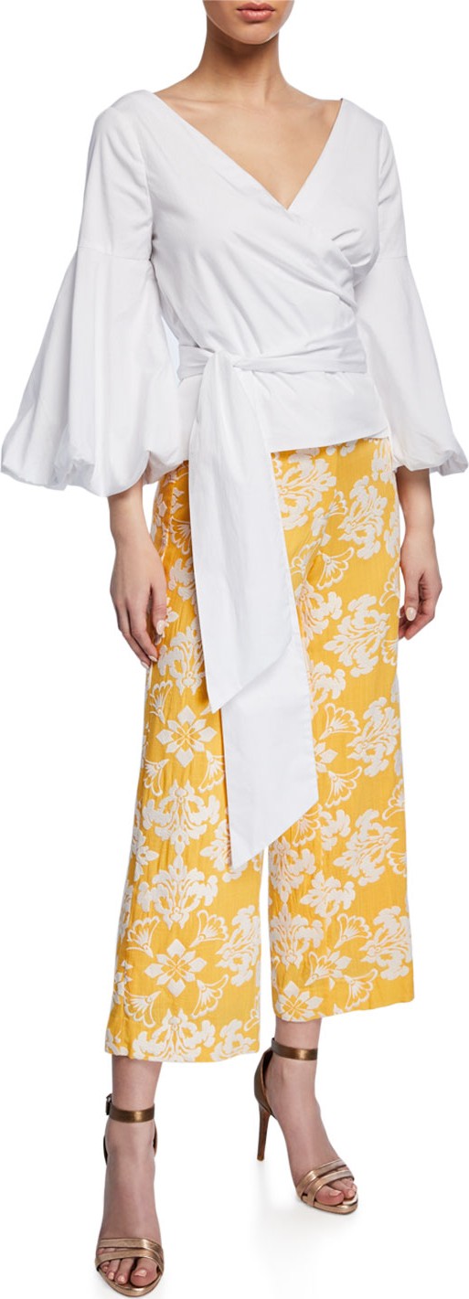 MESTIZA NEW YORK Almeria Puff-Sleeve Wrap Cotton Blouse