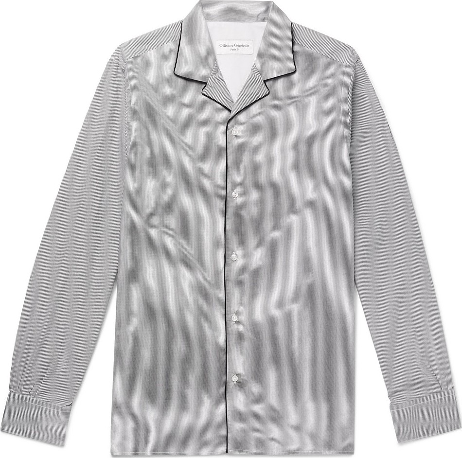 Officine Générale Camp-Collar Striped Cotton-Poplin Shirt