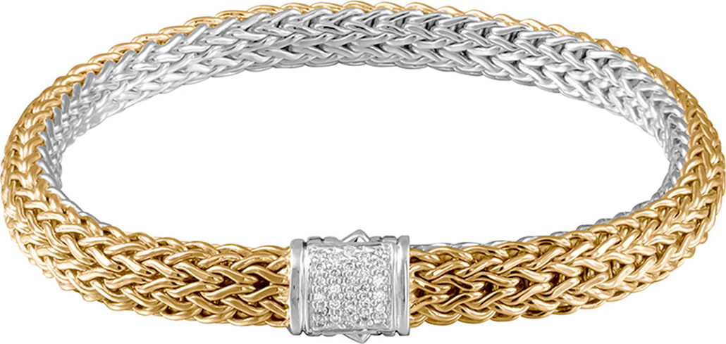 John Hardy Classic Chain Gold & Silver Medium Reversible Bracelet with Pave Diamond Clasp