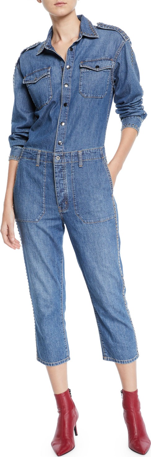 Current/Elliott The Crew Coverall Cropped Denim Jumpsuit