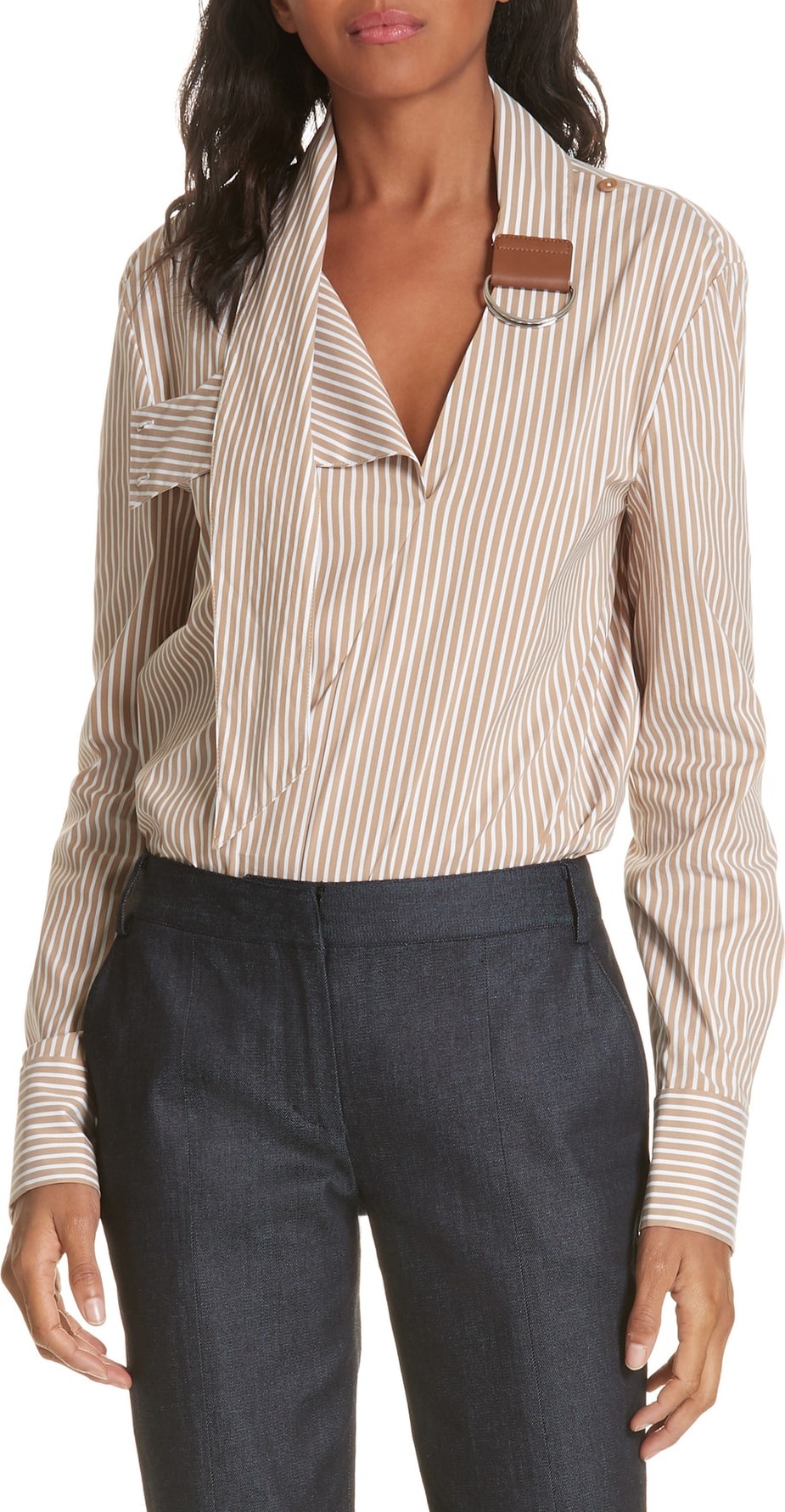 Tibi Kaia Stripe Belt Neck Shirt