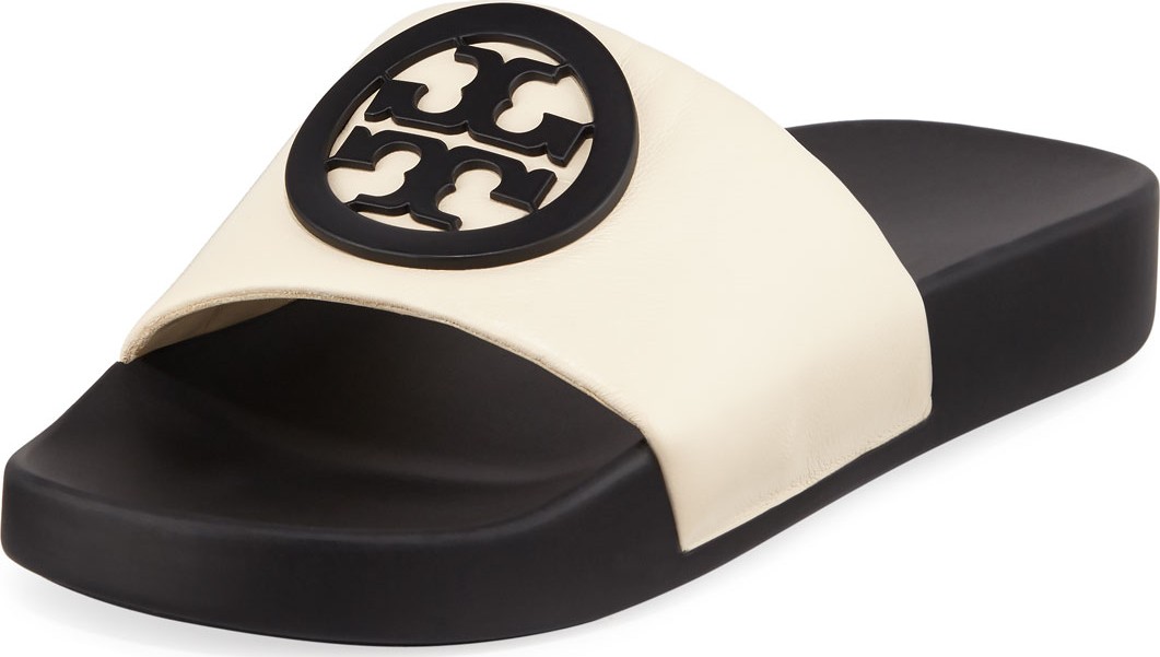 Tory Burch Lina Logo Leather Pool Slide Sandals