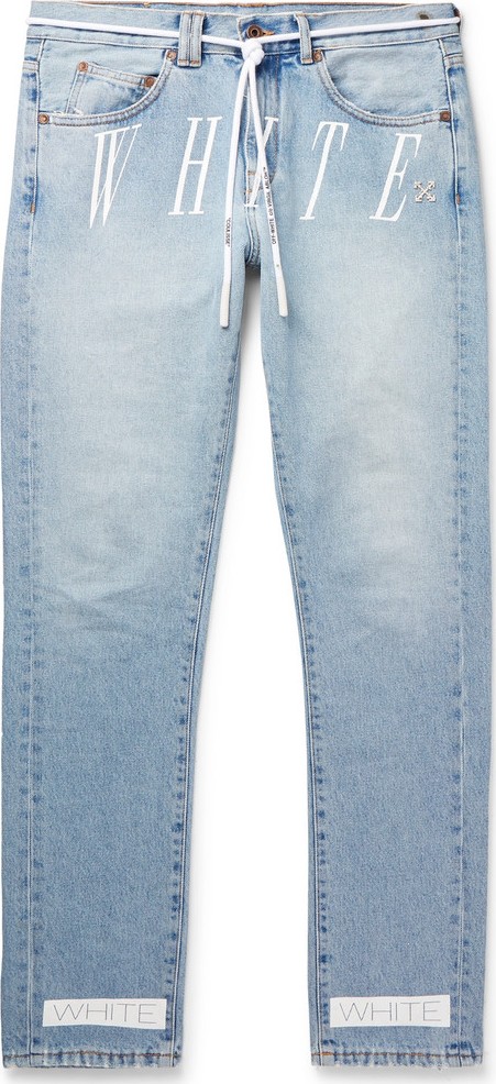 Off White Slim-Fit Logo-Print Denim Jeans