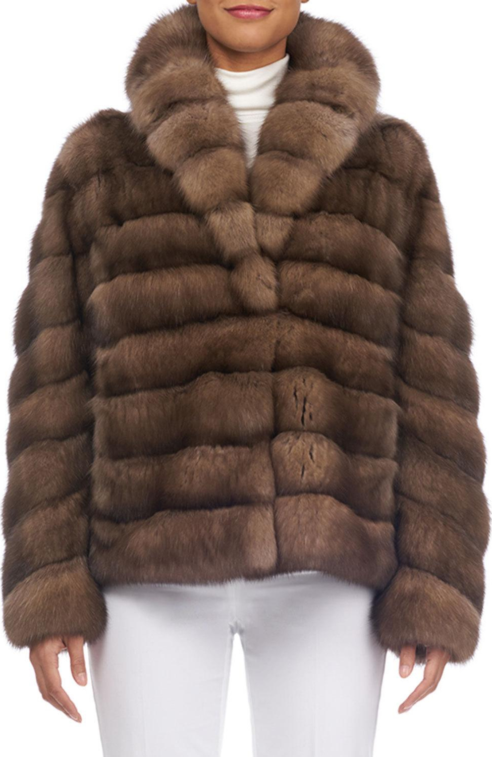Gorski Shawl-Collar Horizontal Sable Jacket