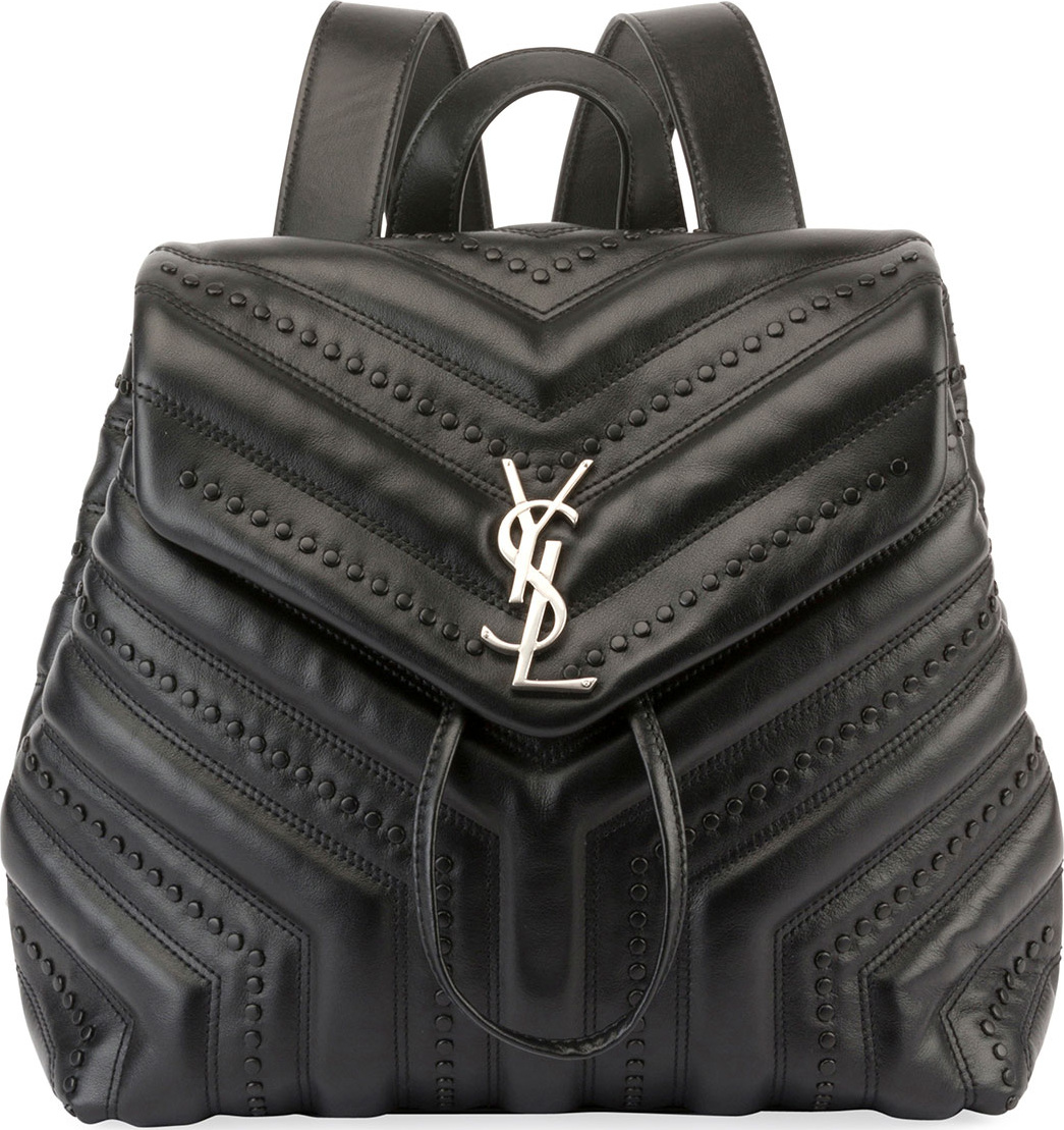 Saint Laurent Loulou Monogram YSL Small Quilted Black Studded Leather Backpack