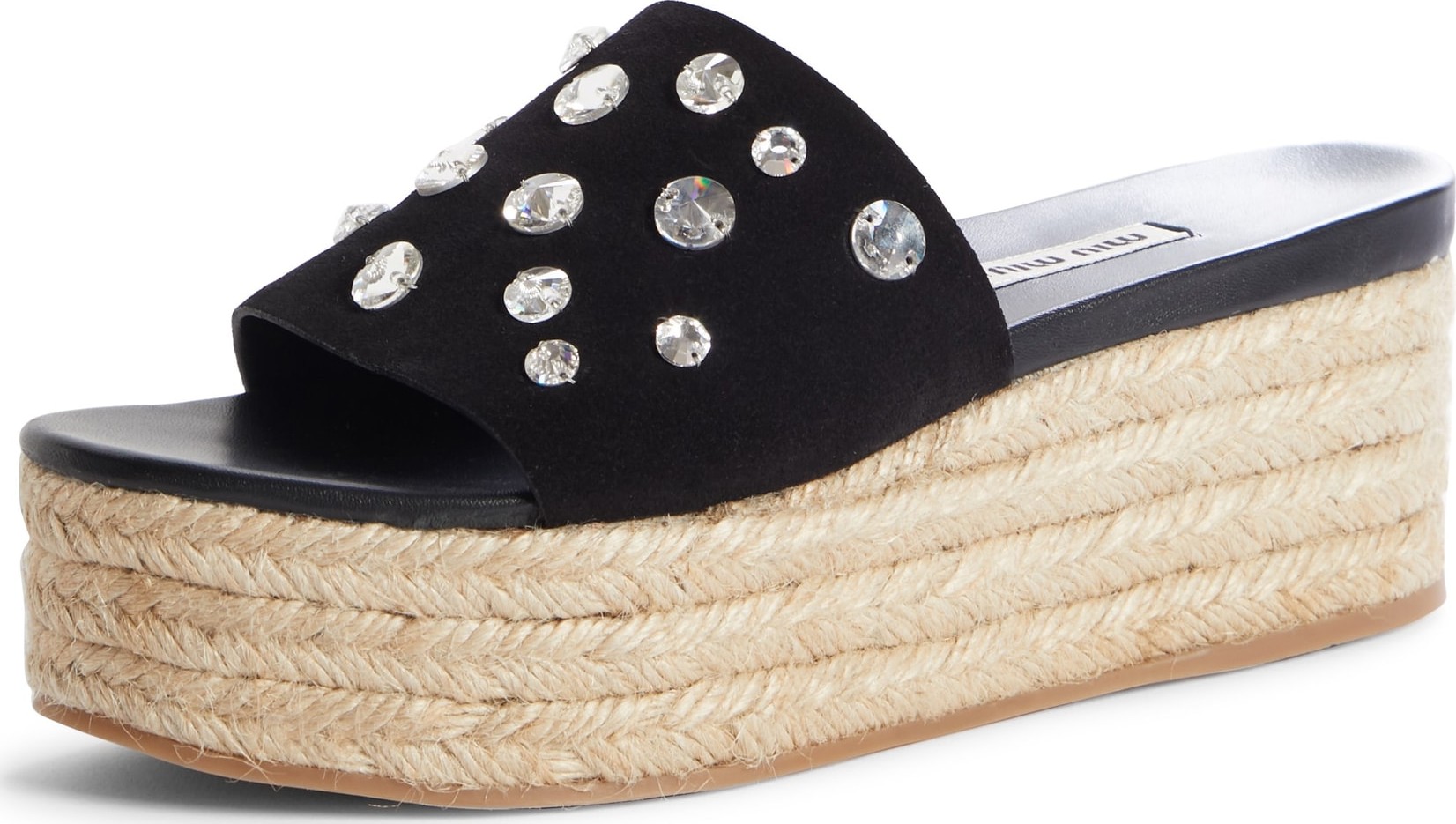 Miu Miu Crystal Embellished Platform Slide Sandal
