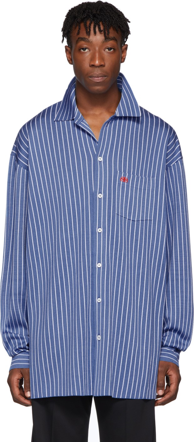 Balenciaga Blue Knit Striped Shirt