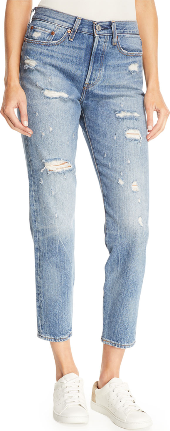 LEVI’S Partner In Crime Wedgie-Icon Fit High-Waist Distressed Tapered-Leg Jeans