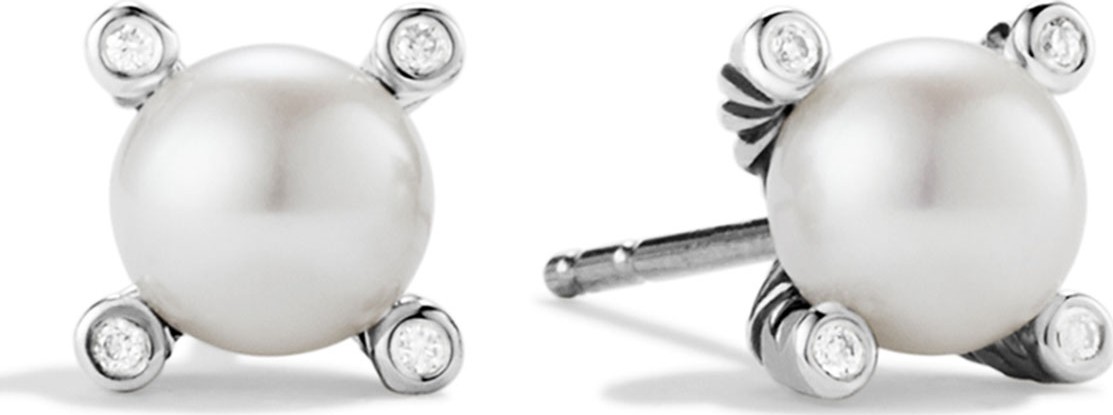 David Yurman Small Pearl Earrings with Diamonds