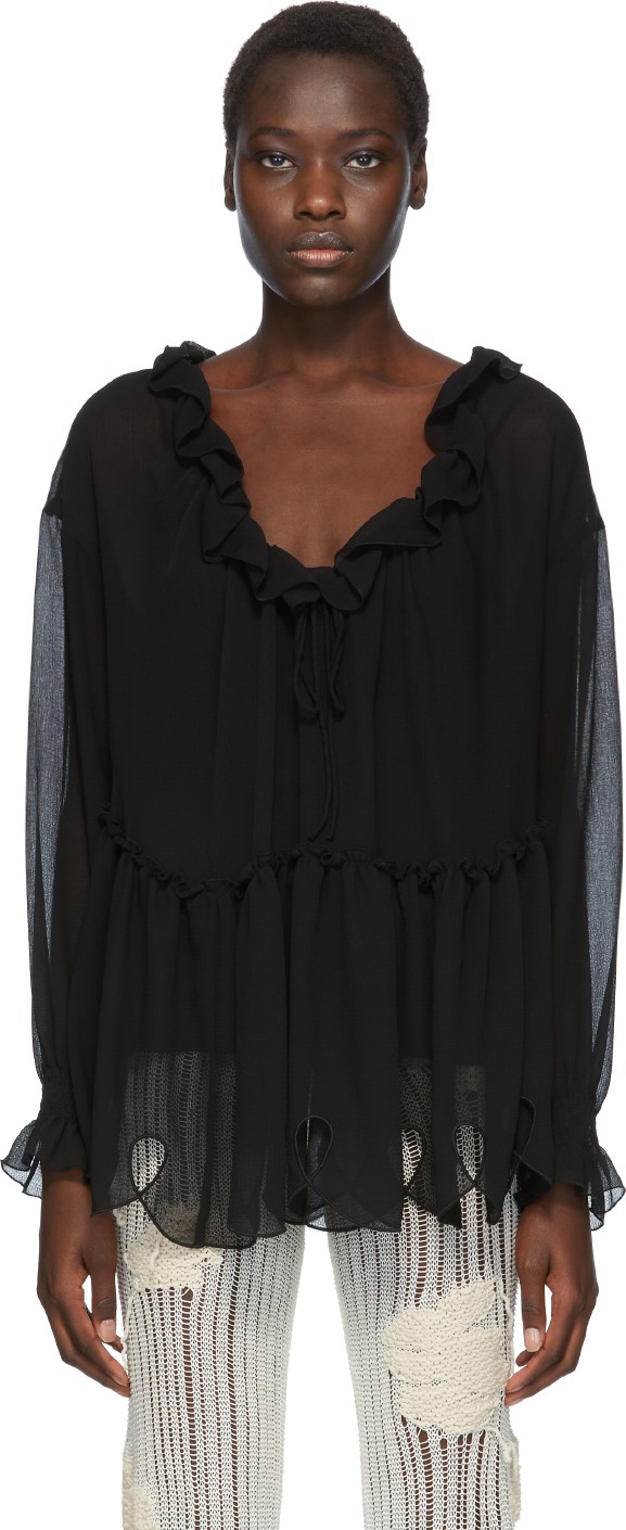 See By Chloé Black Ruffle Blouse