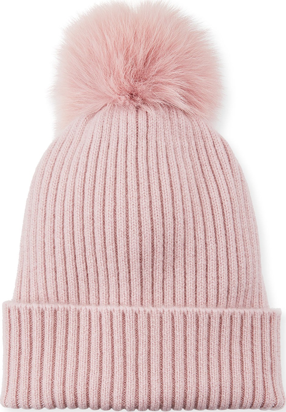 Sofia Cashmere Ribbed Beanie with Fox Fur Pompom