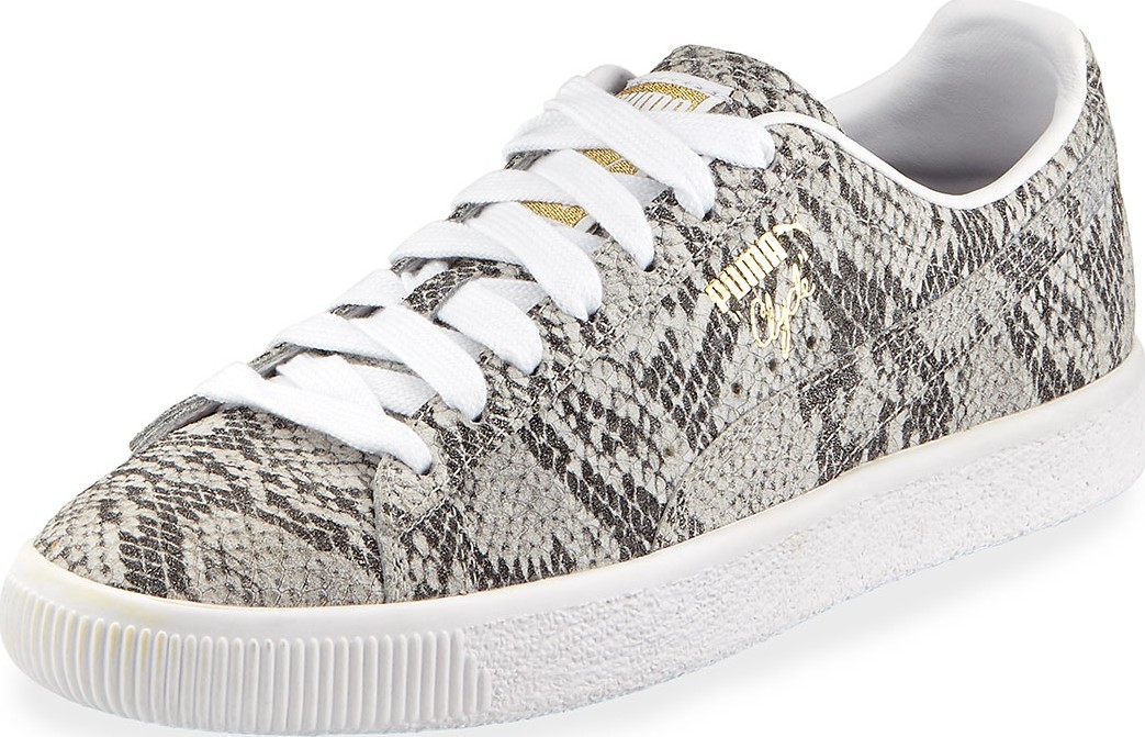 PUMA Clyde Snake-Print Leather Lace-Up Sneakers