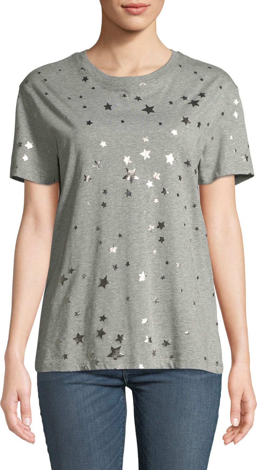 RED Valentino Crewneck Short-Sleeve Cotton T-Shirt w/ Metallic Stars