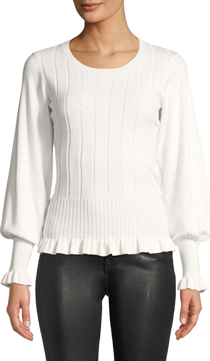 Parker Henri Ribbed Bishop-Sleeve Sweater