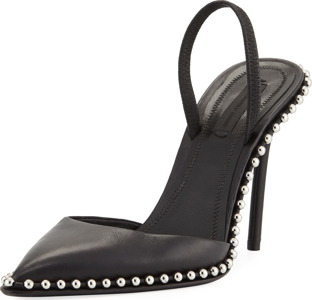 Alexander Wang Rina Ball-Stud Calf Leather Slingback Sandal