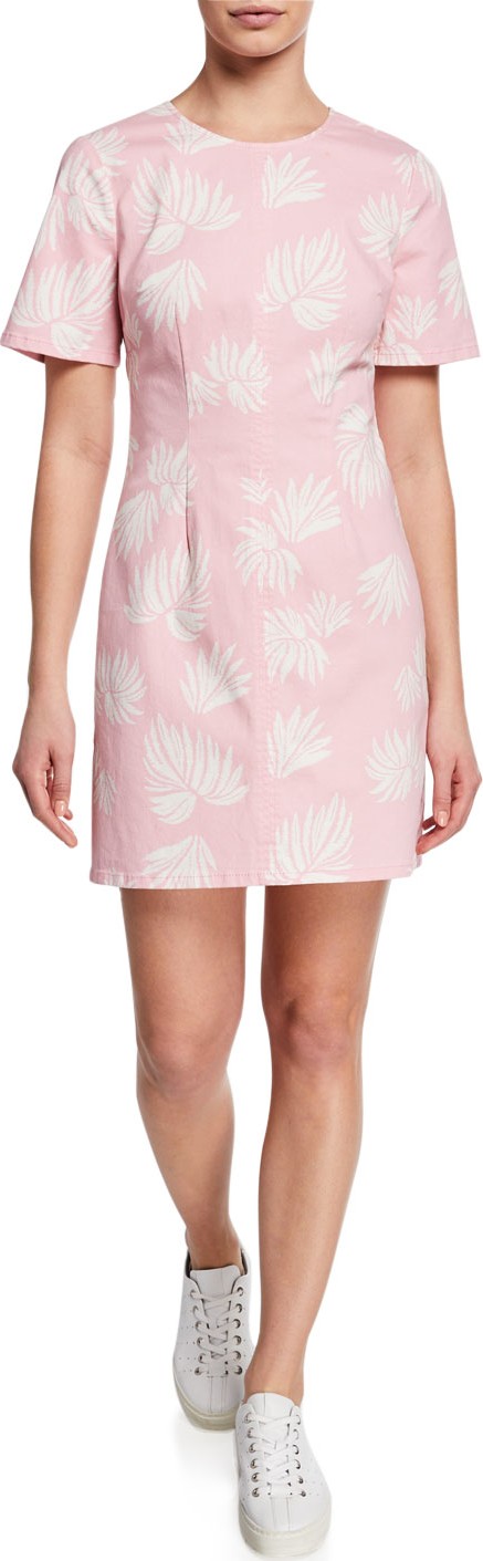 Cinq A Sept Phoenix Madison Leaf-Print Short-Sleeve Mini Dress
