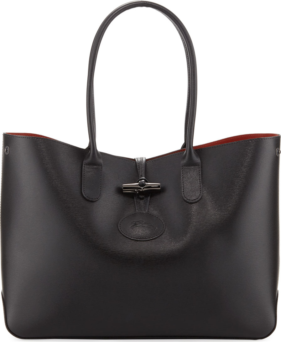 Longchamp Roseau Bonded Crocodile-Style Shoulder Tote Bag