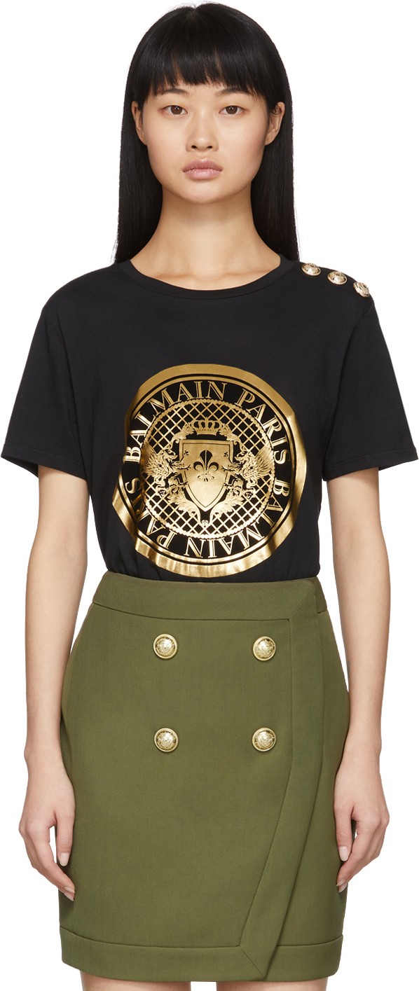 Balmain Black 3-Button Coin T-Shirt