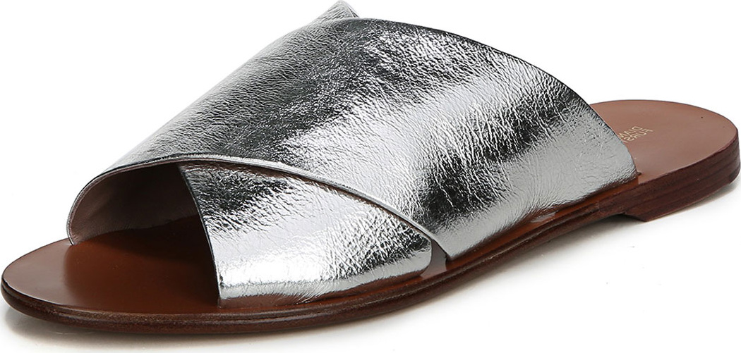DIANE von FURSTENBERG Bailie Crossover Metallic Leather Flat Slide Sandal