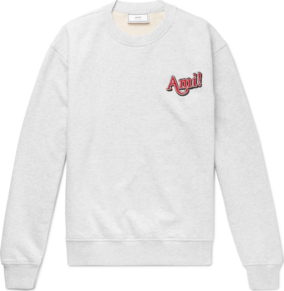AMI Logo-Embroidered Mélange Loopback Cotton-Jersey Sweatshirt AMI Logo-Embroidered Mélange Loopback Cotton-Jersey Sweatshirt