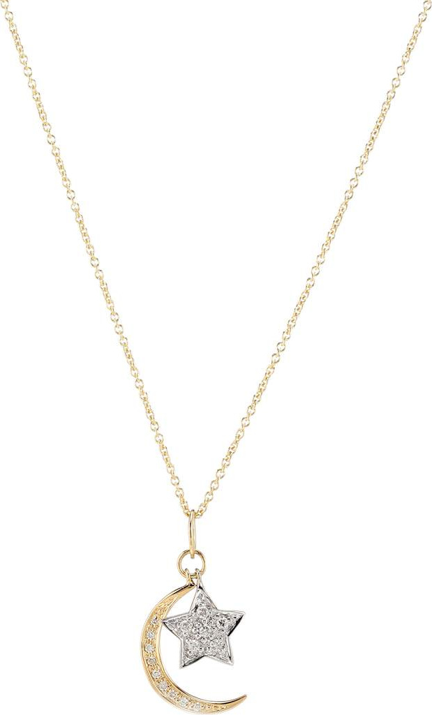 Sydney Evan Moon and Star 14kt white and yellow gold and diamond necklace