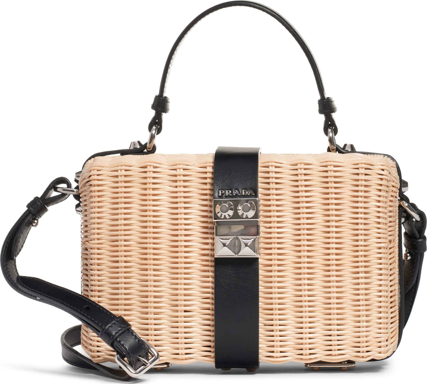 Prada Wicker & Calfskin Leather Top Handle Satchel