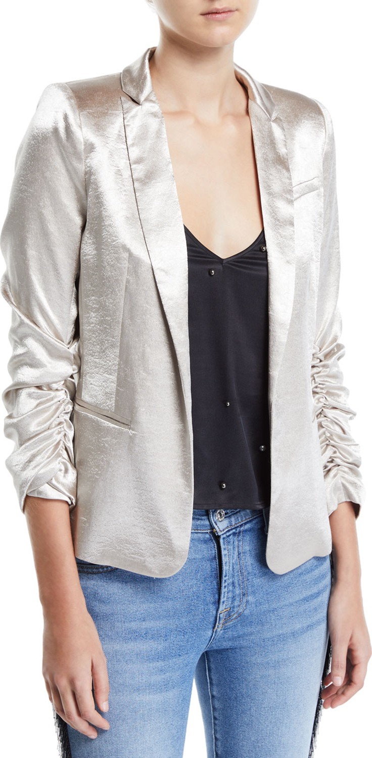 Generation Love Fabien Satin Ruched-Sleeve Blazer