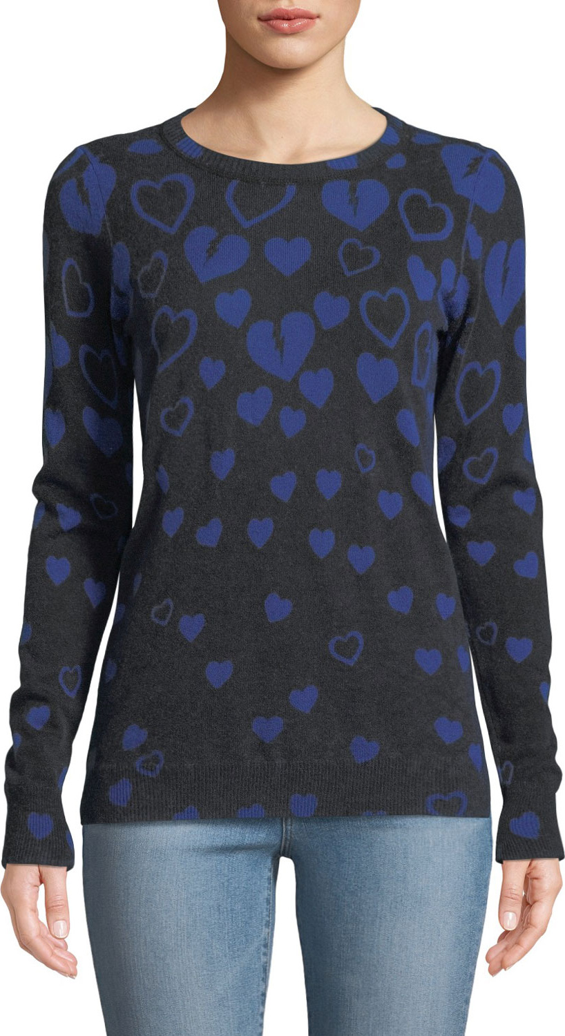 Autumn Cashmere Inked Reversible Broken-Hearts Intarsia Sweater