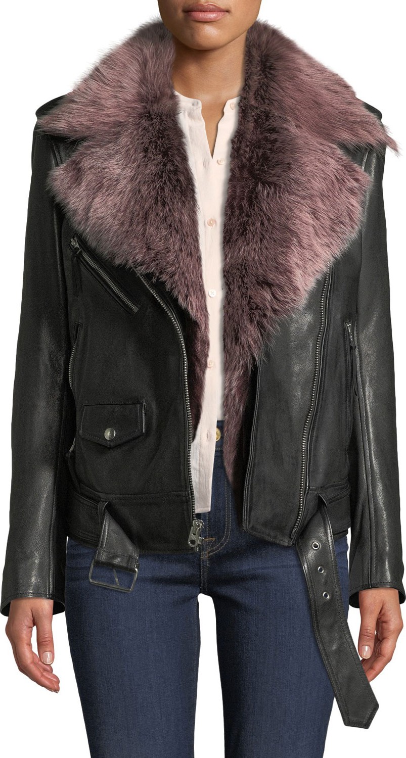 7 For All Mankind Leather Moto Jacket with Removable Shearling Fur